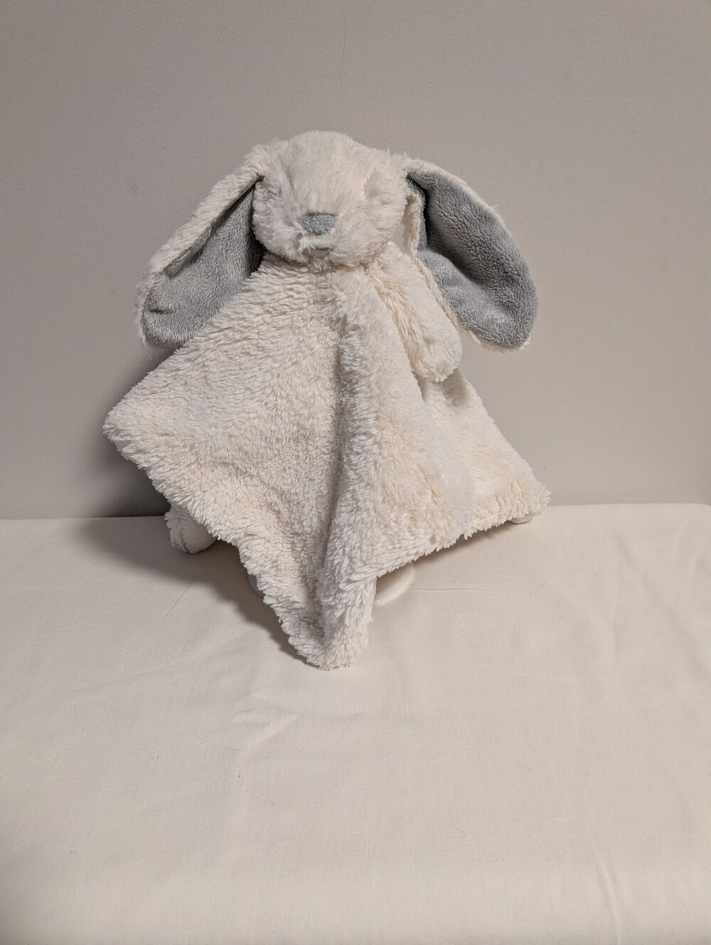 Plush Bunny Security Blanket - Soft Cream and Gray Comfort Toy. Fair Condition.